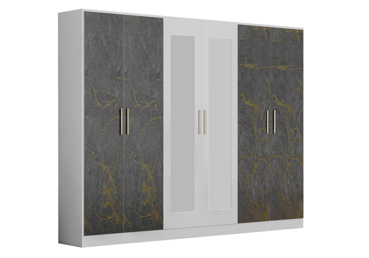 Chambre complète marbre gris doré LED – AMIRA