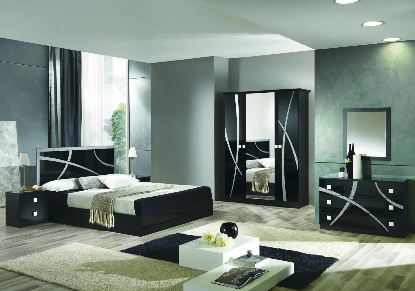 Chambre complète noir argenté MILANO Italian TL