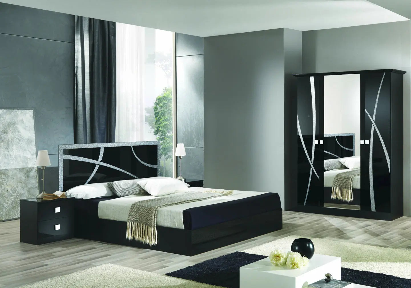 Chambre complète noir argenté MILANO Italian TL