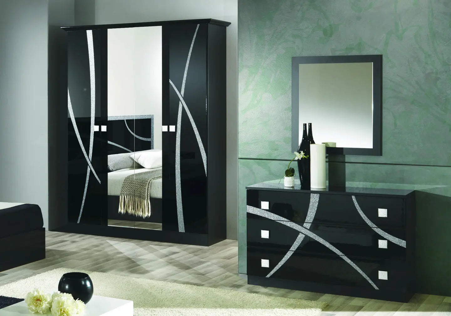 Chambre complète noir argenté MILANO Italian TL