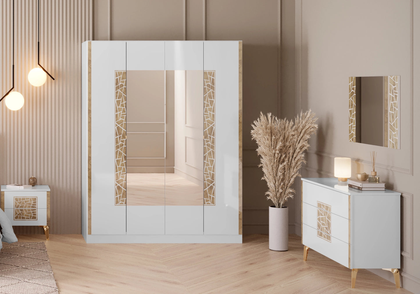 Chambre complète blanc doré brillant design – STELLA