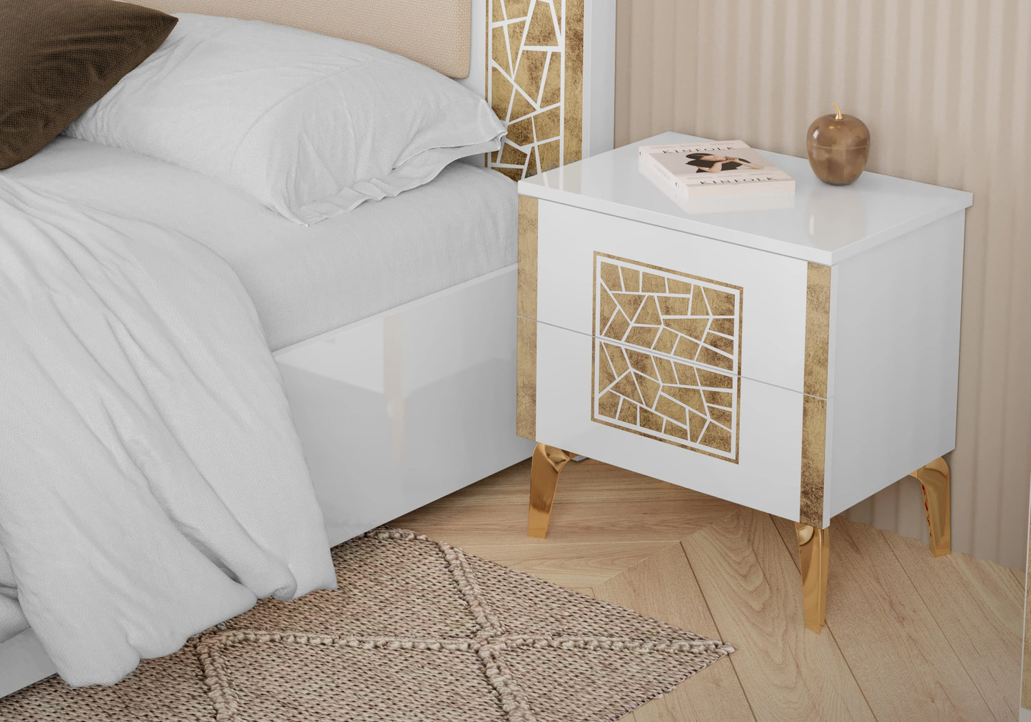 Chambre complète blanc doré brillant design – STELLA