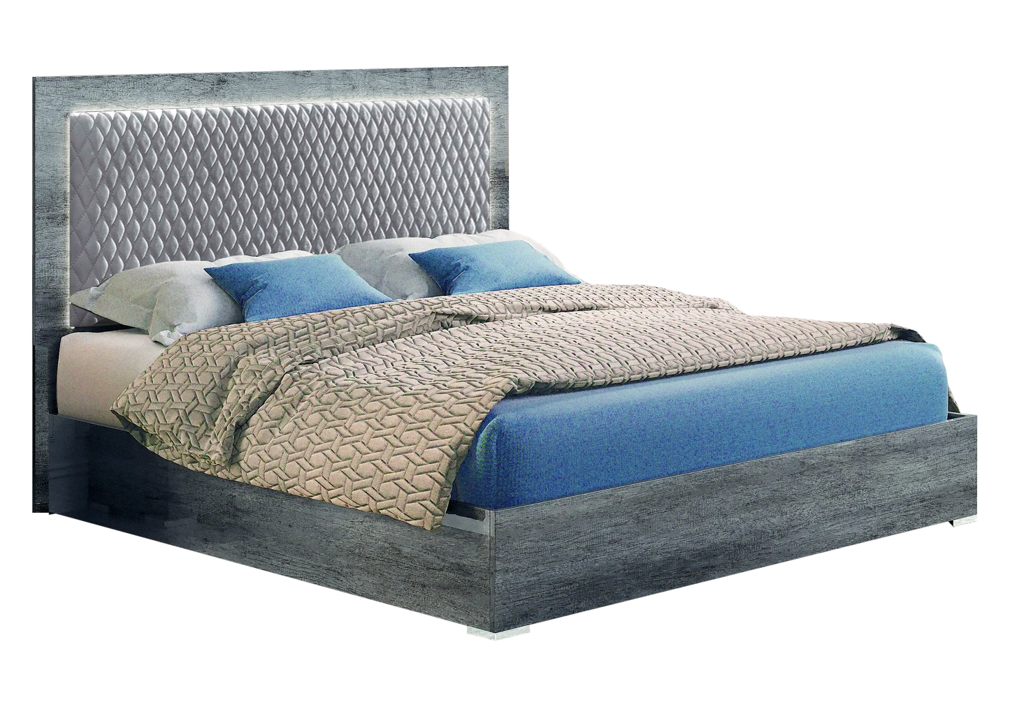 Chambre complète capitonnée bois gris foncé – LUNA