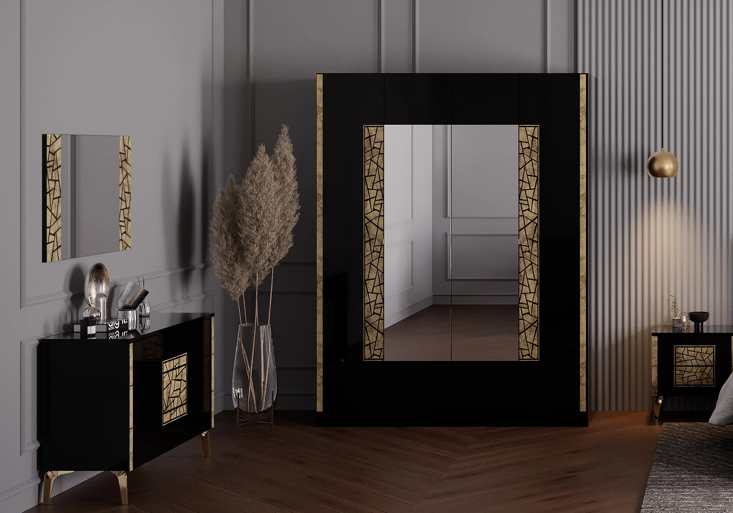 Chambre complète noir doré brillant design – STELLA