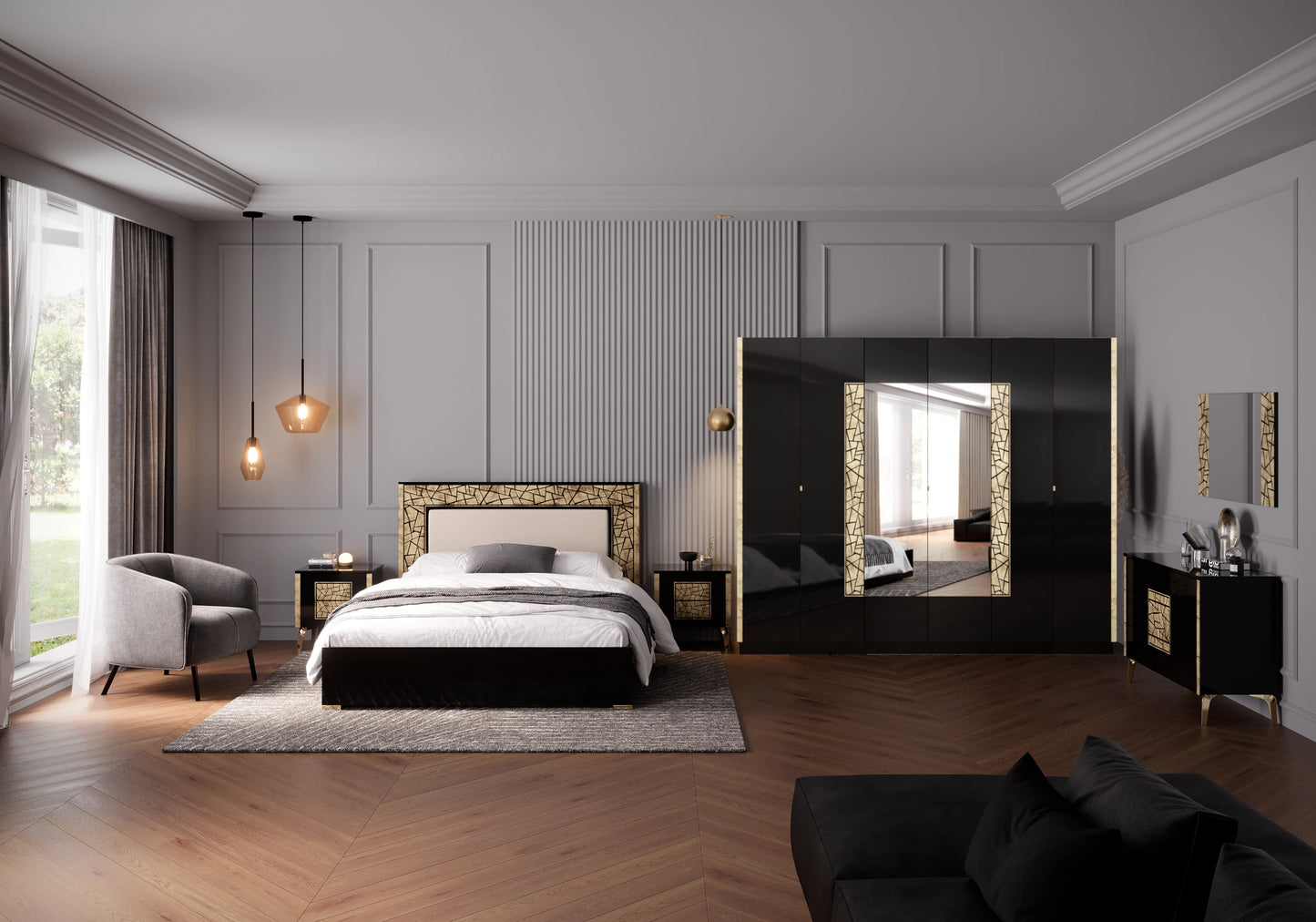 Chambre complète noir doré brillant design – STELLA