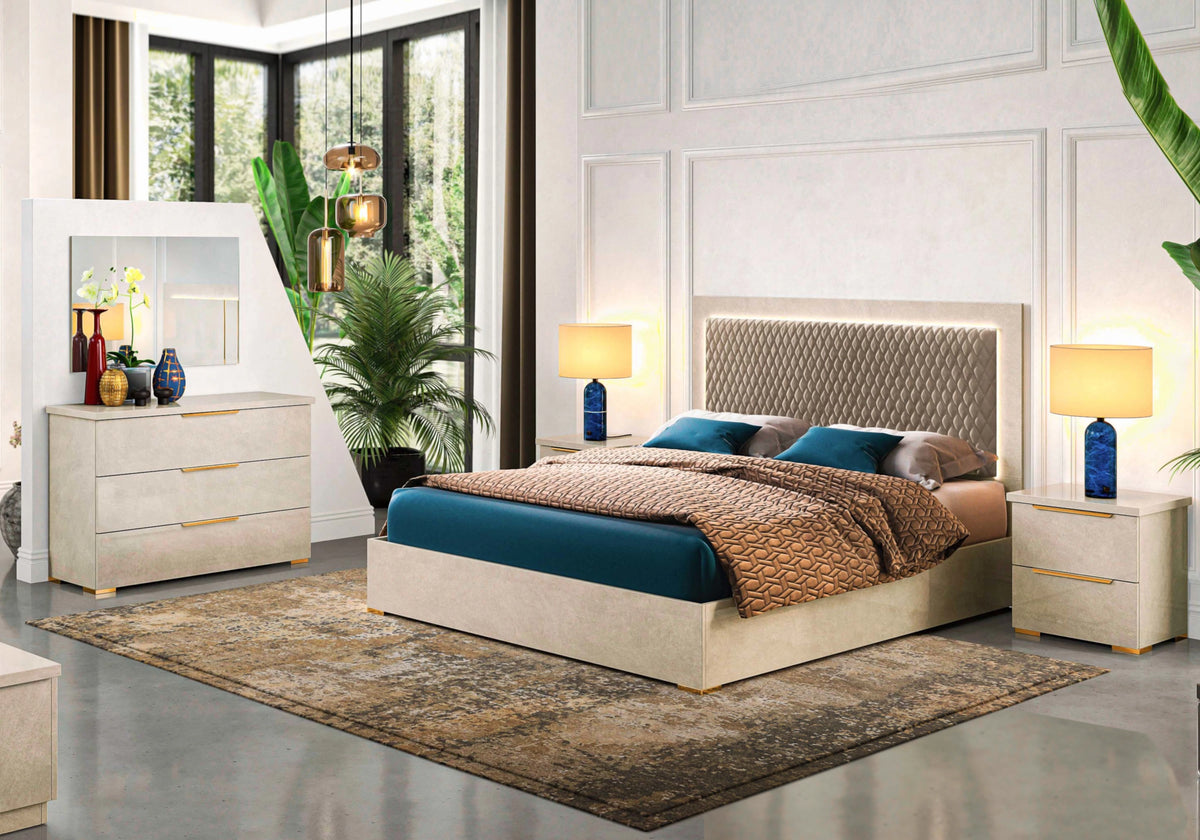 Chambre complète capitonnée marbre beige – LUNA