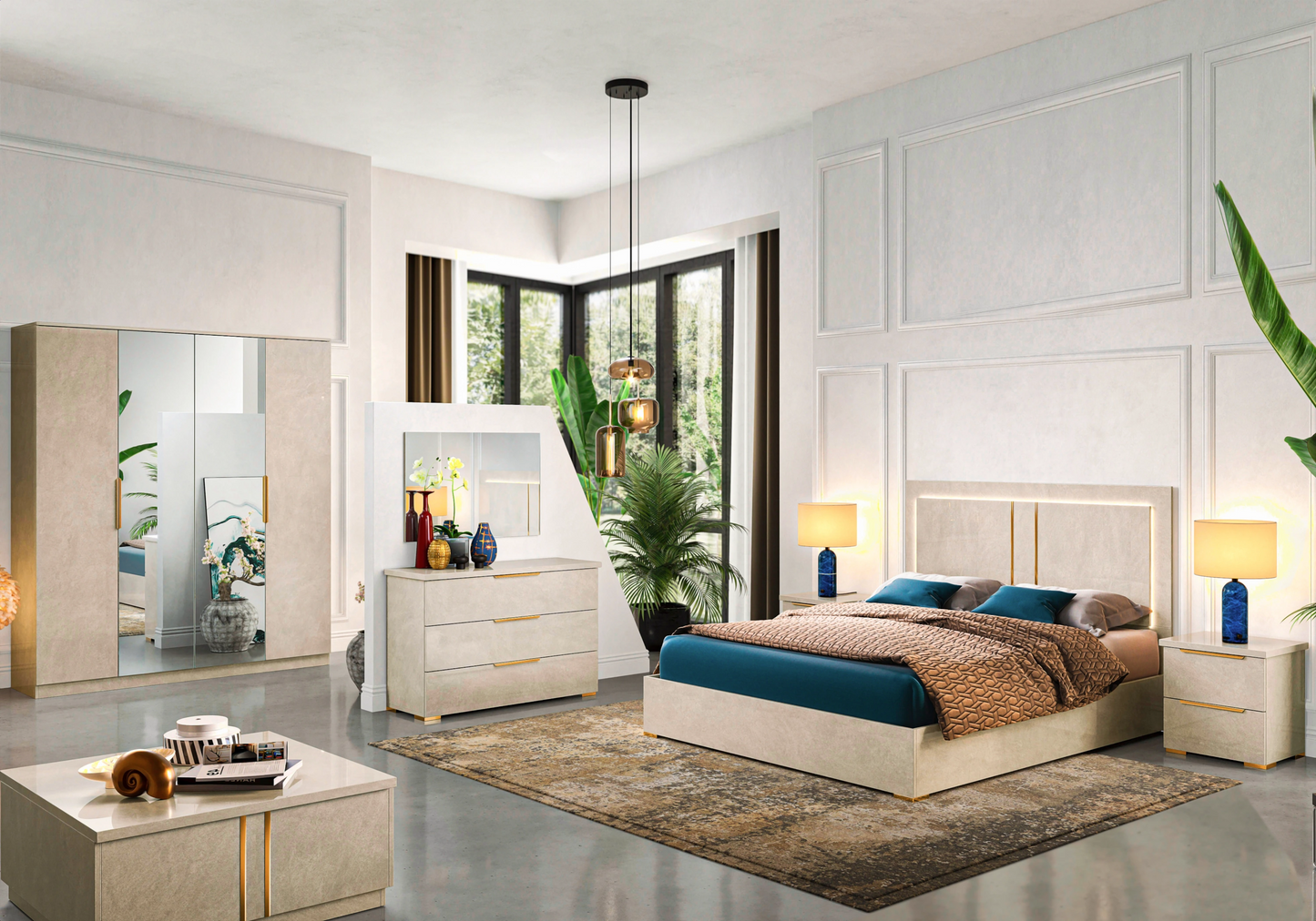 Chambre complète design marbre beige – LUNA
