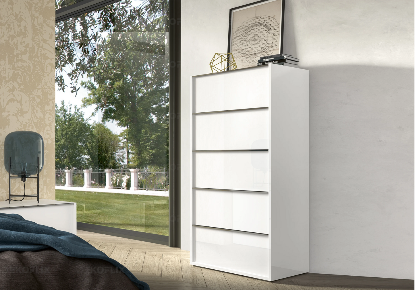 Chiffonnier Blanc Laqué Moderne – Modèle Luna - Made in Italy - DEKOFLIX