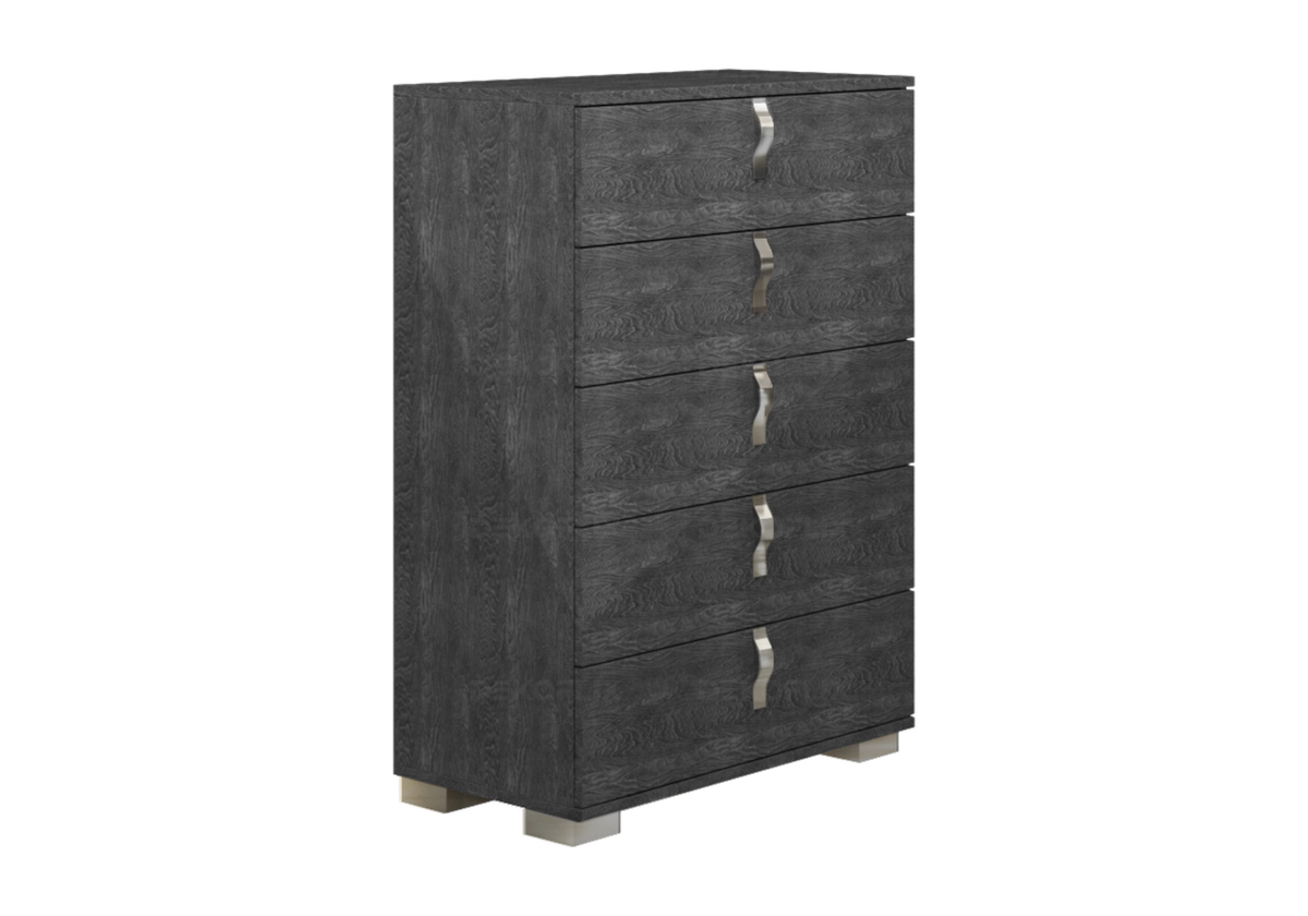 Chiffonnier Sarah 5 Tiroirs en Bois de Bouleau Gris - DEKOFLIX