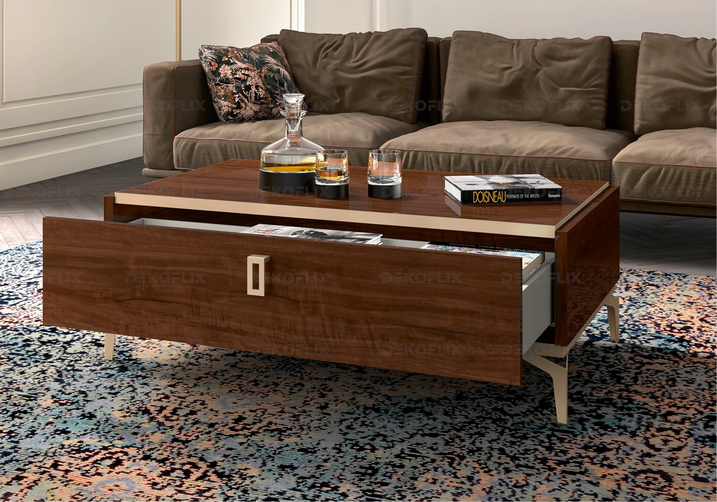 Table D’appoint Noyer Doré – Design Eva Chic– Table de Salon