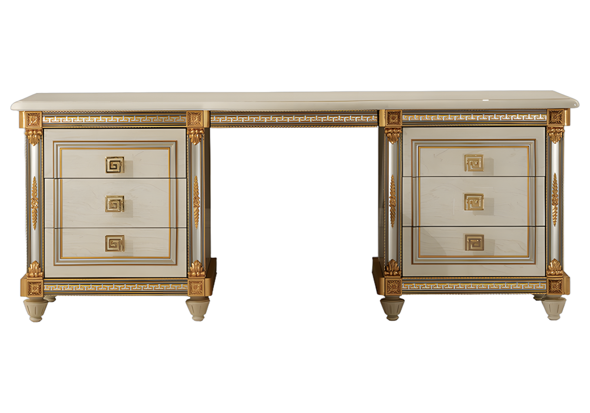 Coiffeuse de chambre blanc laqué avec ornements dorés - Liberty