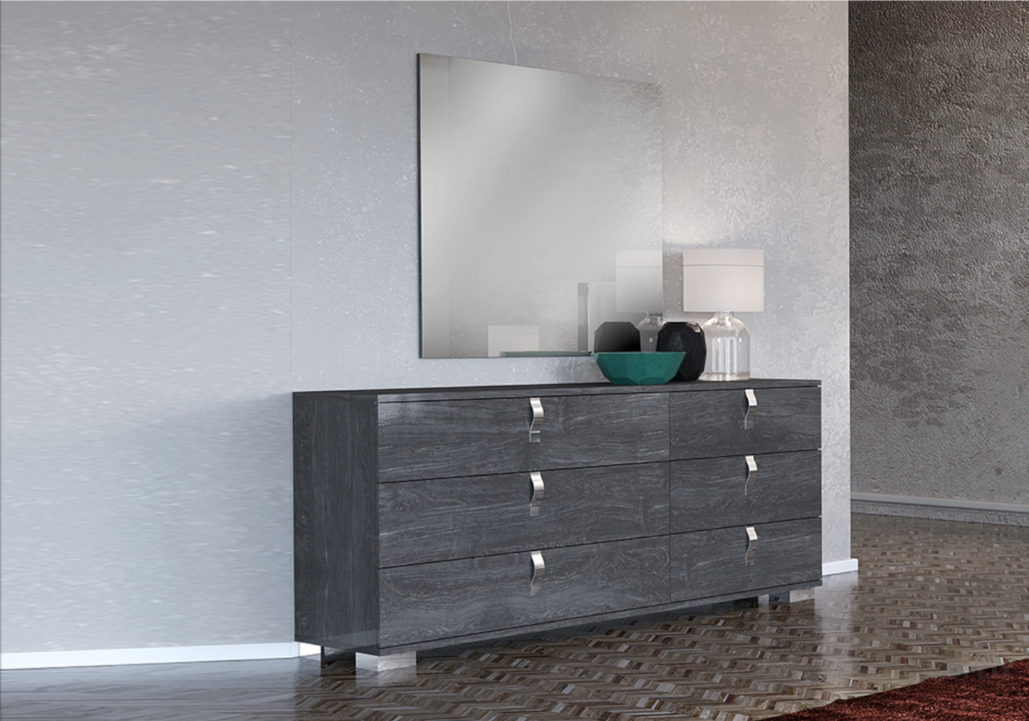 Commode Sarah à 6 Tiroirs en Bois de Bouleau Gris - DEKOFLIX