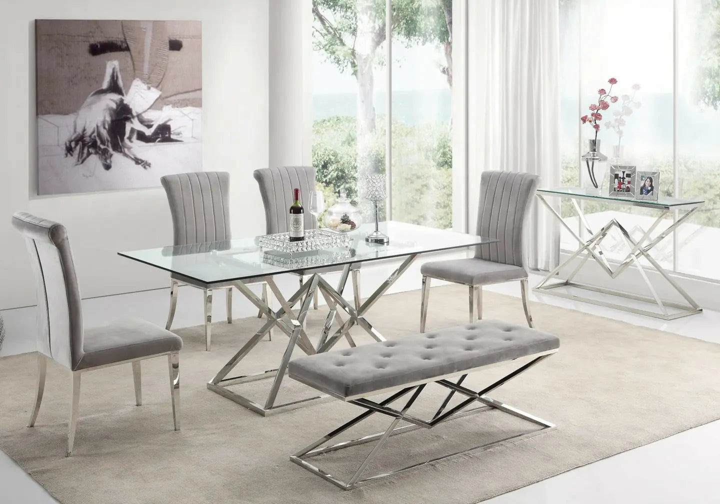 Console argentée marbre beige LUXOR New Design