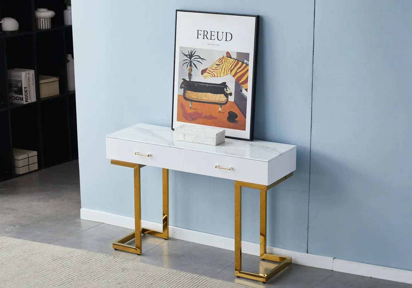 Console coiffeuse dorée marbre beige LENA New Design