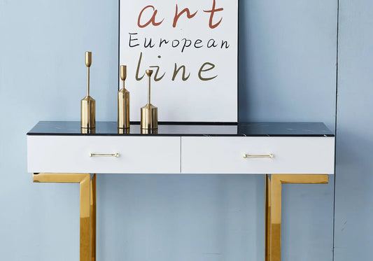 Console coiffeuse dorée marbre noir LENA New Design