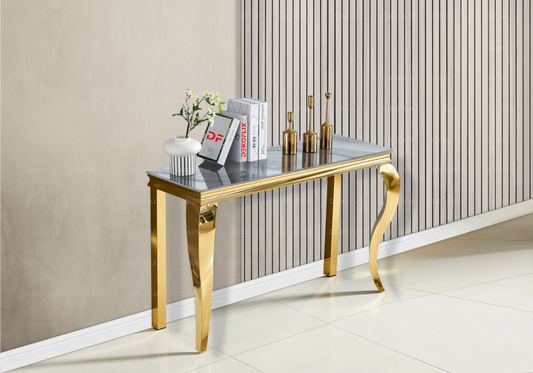 Console design marbre greige pied doré – NEO New Design