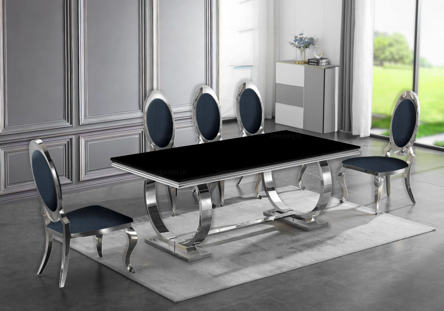 Console métal chromé verre noir design BOBO New Design