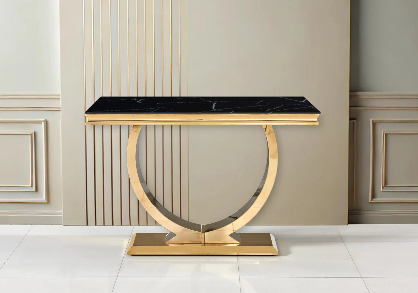 Console métal doré marbre noir design BOBO New Design