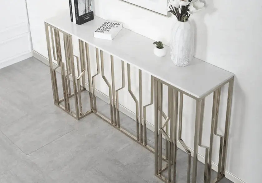 Console marbre blanc argent PORTO New Design