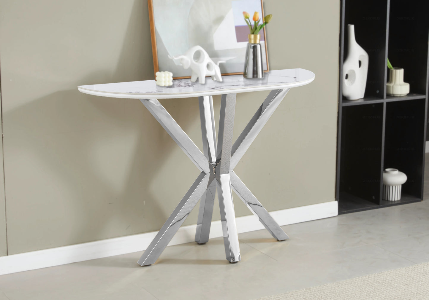 Console argentée céramique marbre blanc OTHO