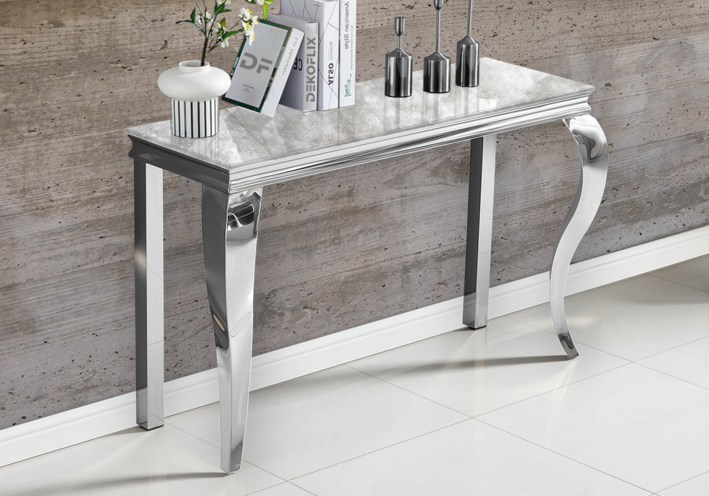 Table à manger marbre beige pied argent – NEO