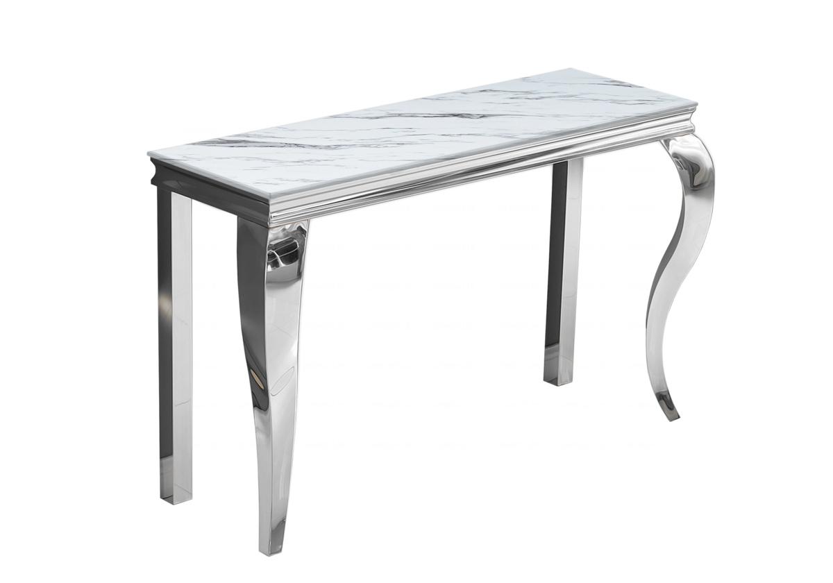Console d'entrée design marbre blanc argent - Neo