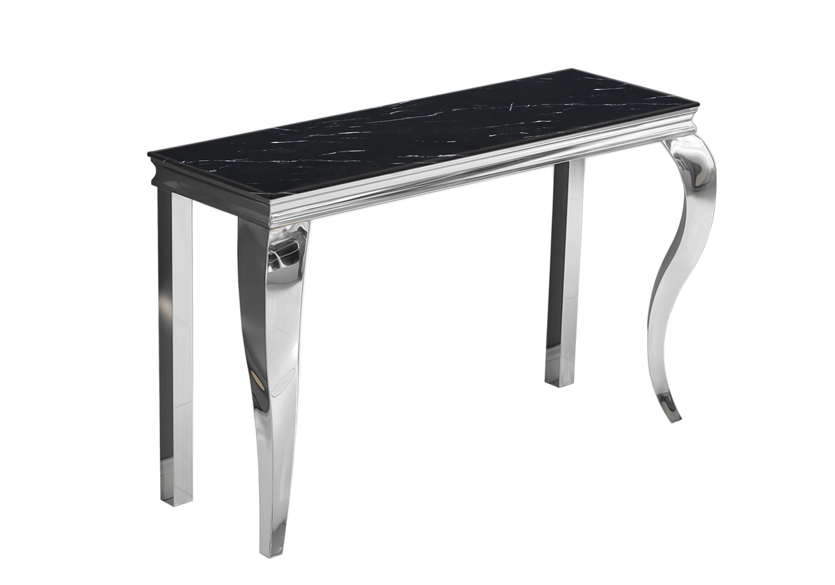 Console d'entrée design marbre noir argent - Neo