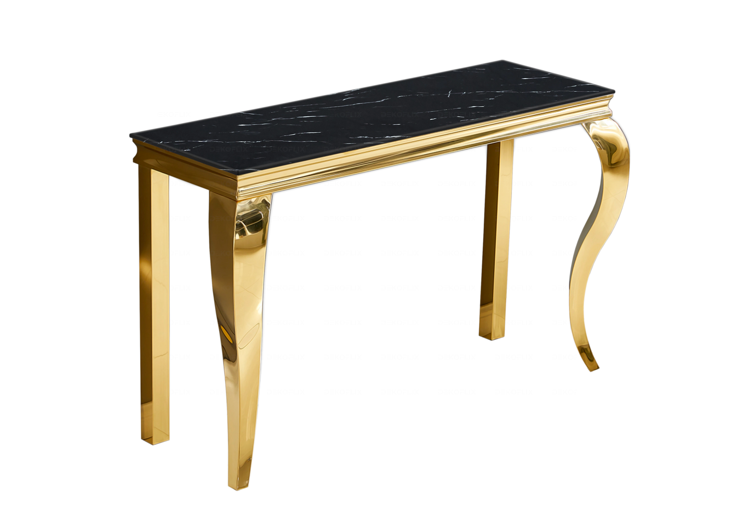 Salle à manger marbre noir chaises simili-cuir blanc doré - NEO