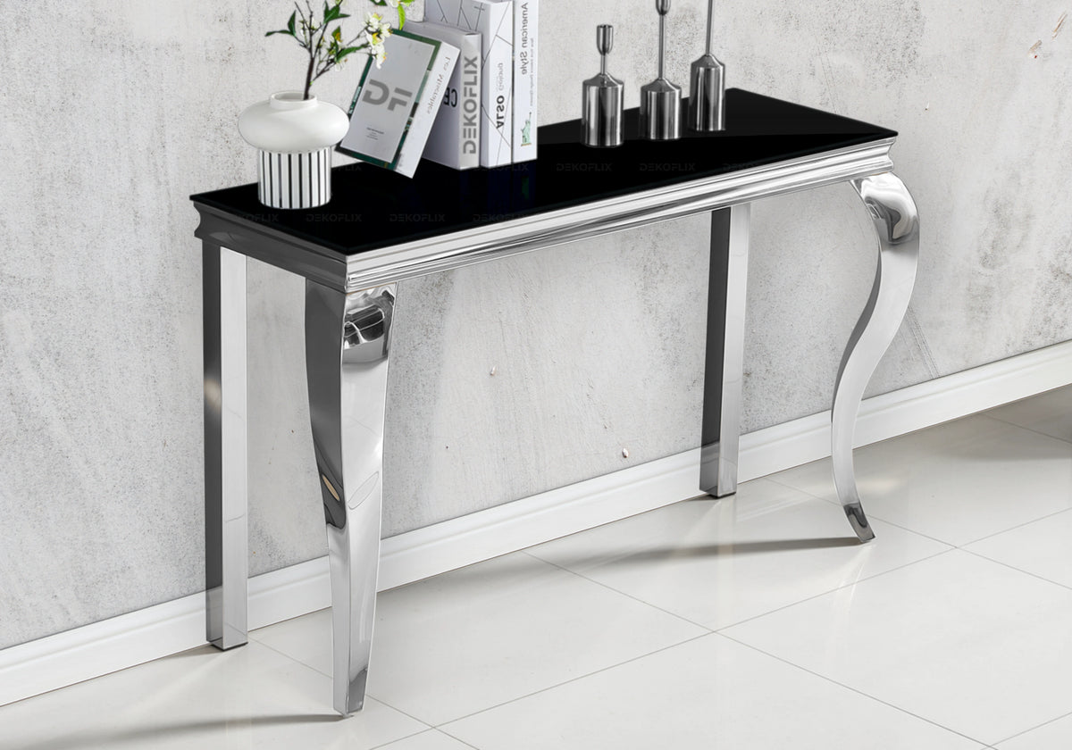 Console d'entrée design verre noir argent - Neo