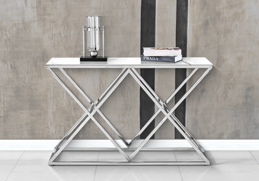 Console métal chromé plateau marbre blanc ERLY - DEKOFLIX