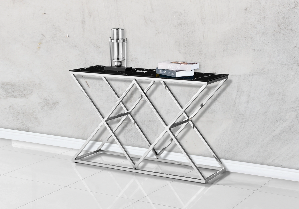 Console métal chromé plateau marbre noir ERLY - DEKOFLIX