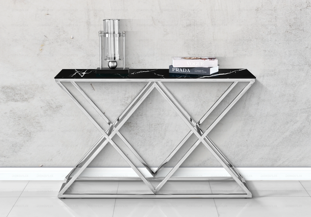 Console métal chromé plateau marbre noir ERLY - DEKOFLIX