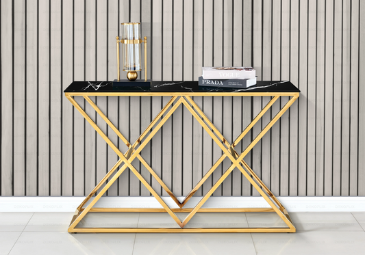 Console métal doré plateau marbre noir ERLY - DEKOFLIX
