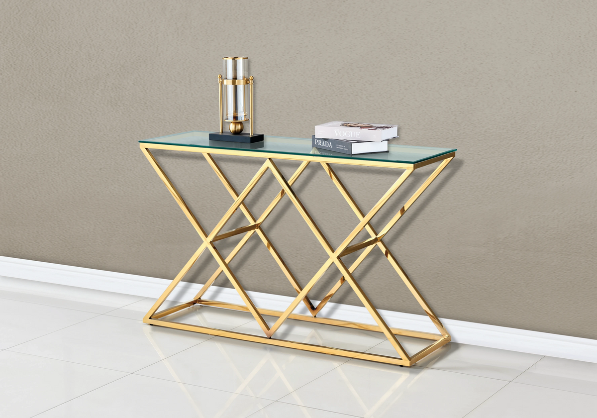 Console métal doré plateau en verre ERLY - DEKOFLIX