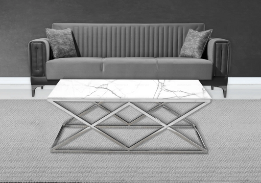 Table basse chromée marbre blanc design ERLY - DEKOFLIX