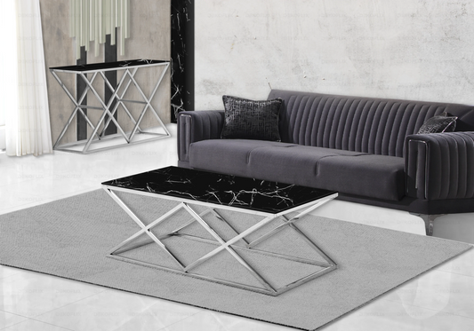 Table basse chromée marbre noir design ERLY - DEKOFLIX