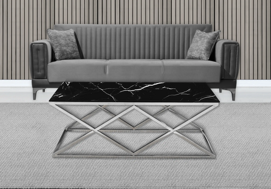 Table basse chromée marbre noir design ERLY - DEKOFLIX