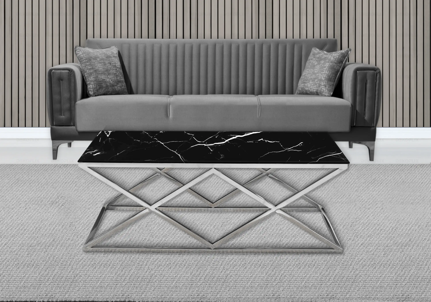 Table basse chromée marbre noir design ERLY - DEKOFLIX
