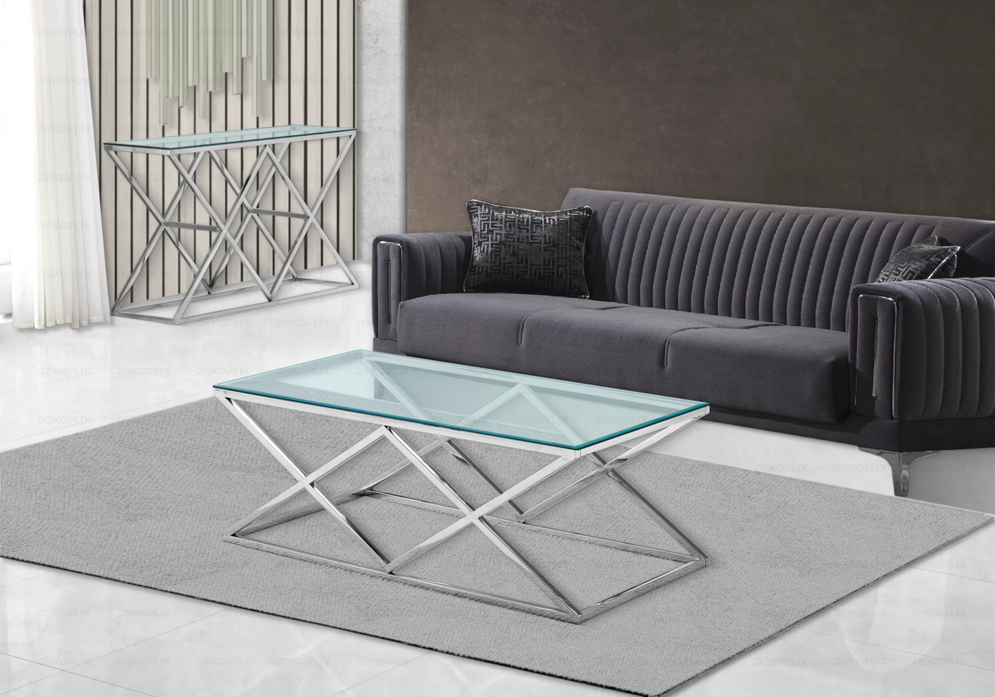 Console métal chromé plateau en verre ERLY - DEKOFLIX