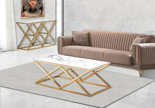 Table basse dorée marbre blanc design ERLY - DEKOFLIX