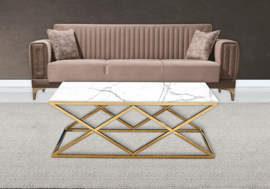 Table basse dorée marbre blanc design ERLY - DEKOFLIX