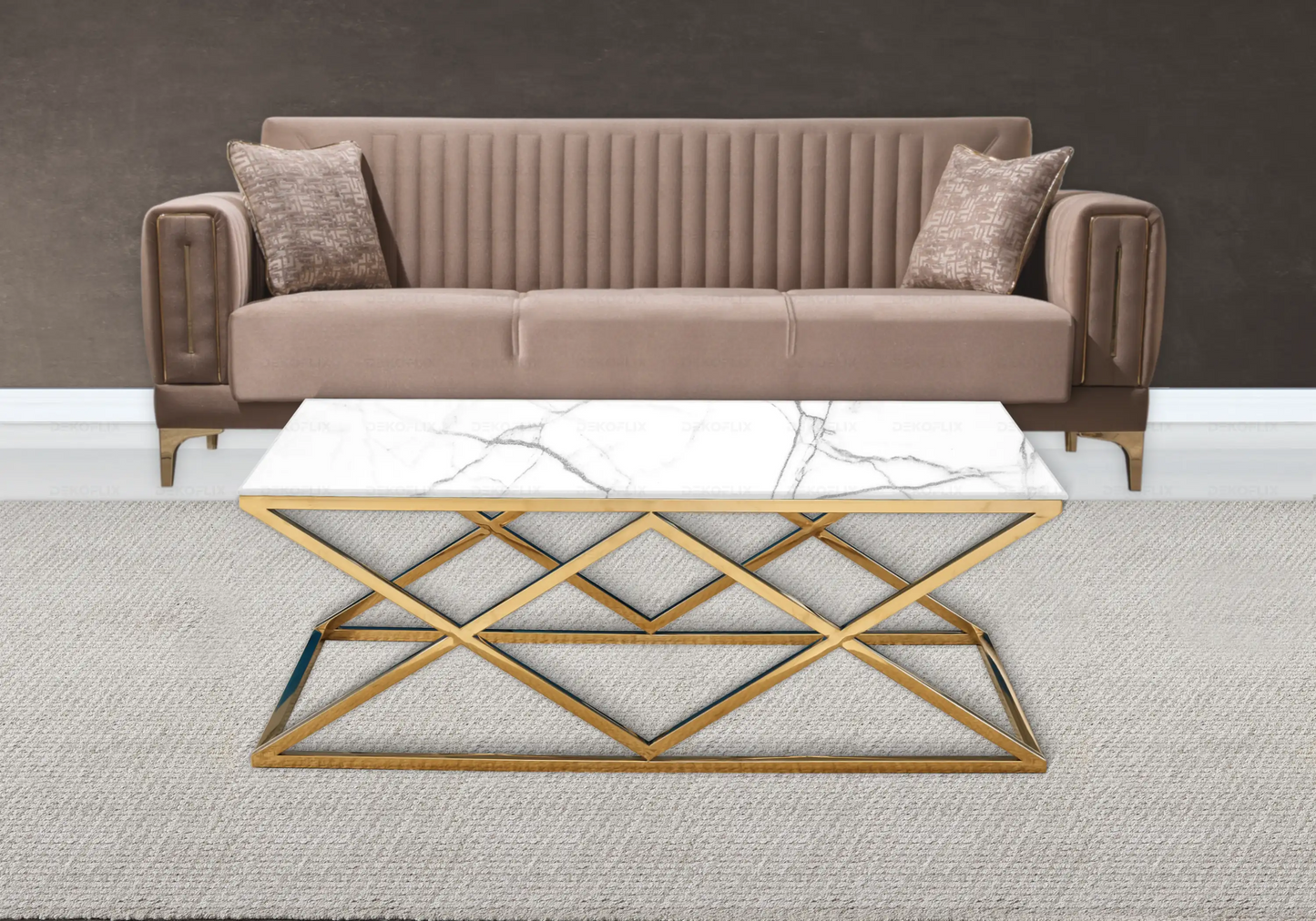 Table basse dorée marbre blanc design ERLY - DEKOFLIX