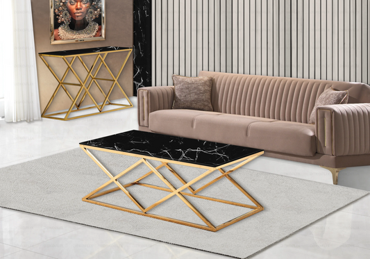 Table basse dorée marbre noir design ERLY - DEKOFLIX