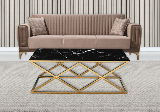 Table basse dorée marbre noir design ERLY - DEKOFLIX