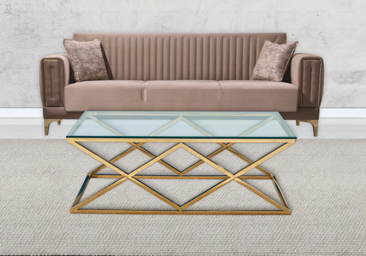 Table basse dorée en verre design design ERLY - DEKOFLIX
