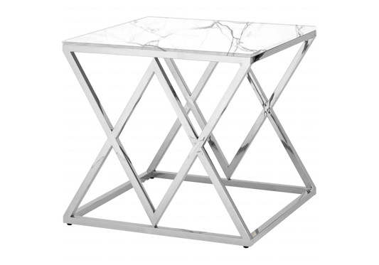 Bout de canapé chromé marbre blanc design ERLY - DEKOFLIX