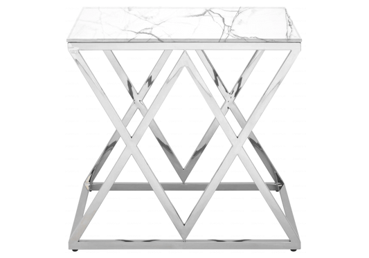 Bout de canapé chromé marbre blanc design ERLY - DEKOFLIX