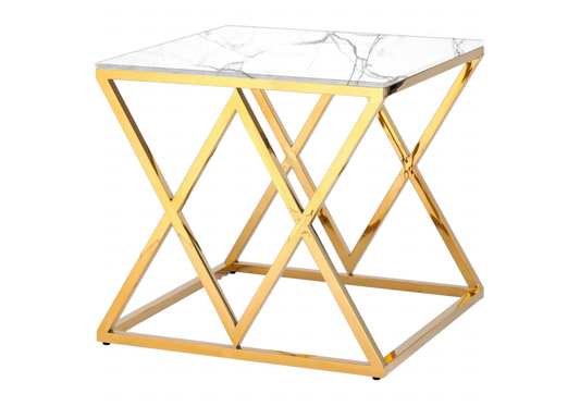 Bout de canapé doré marbre blanc design ERLY - DEKOFLIX