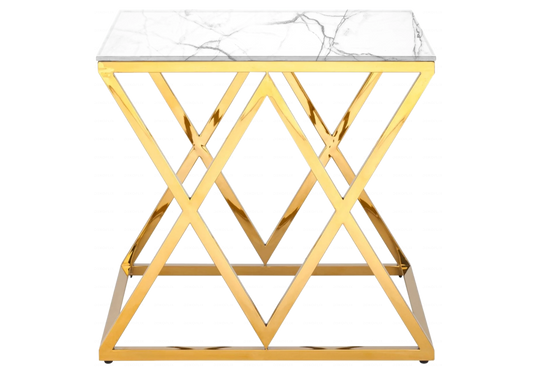 Bout de canapé doré marbre blanc design ERLY - DEKOFLIX