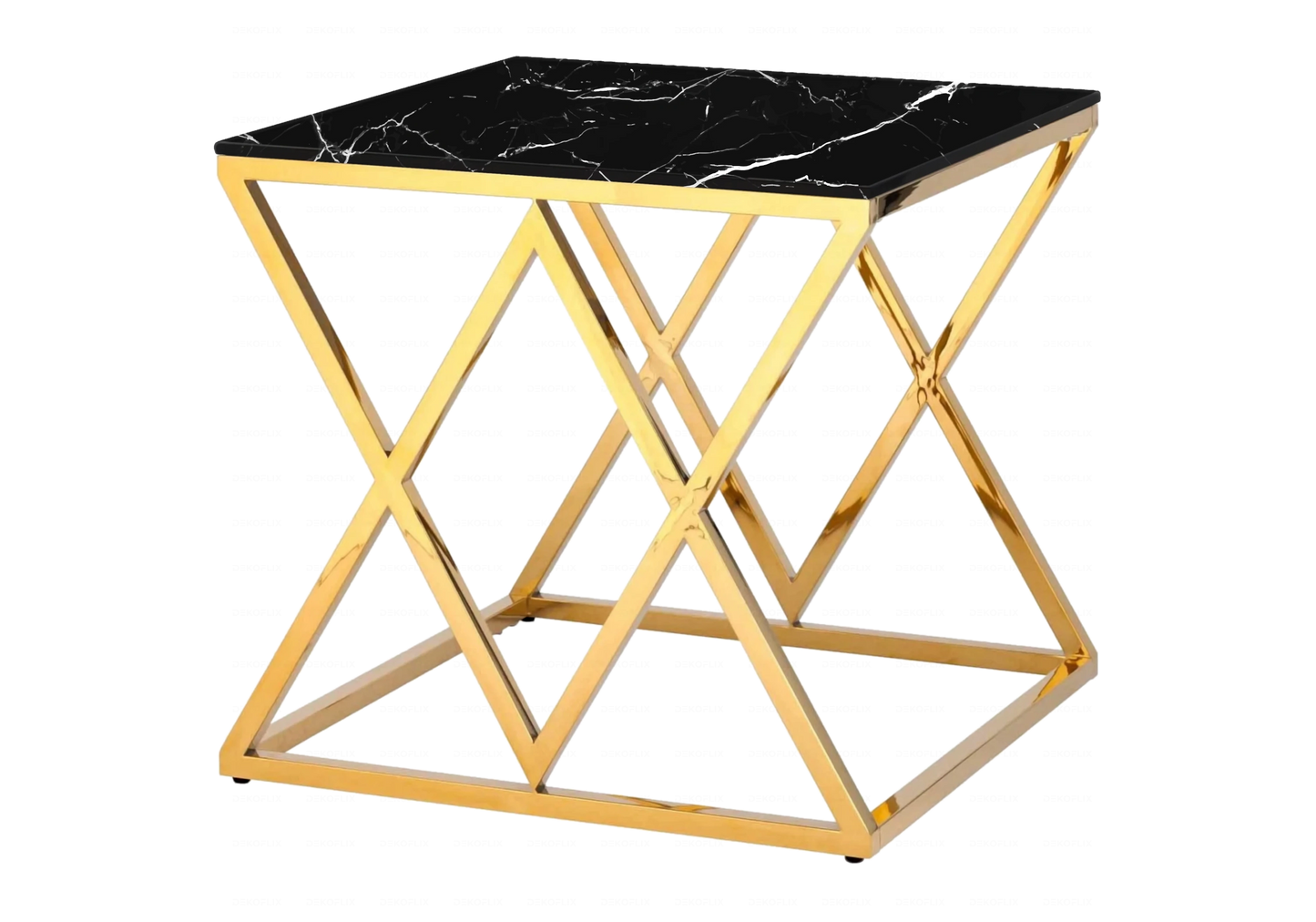 Table marbre noir et Chaises velours moka doré ERLY - DEKOFLIX